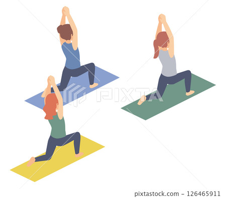 一名女子做瑜珈的等距插圖 126465911