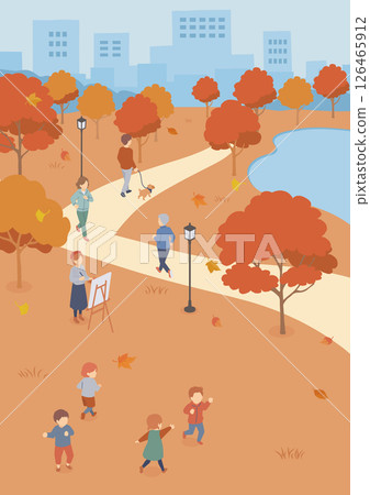 Isometric illustration of people spending time in the autumn park 126465912
