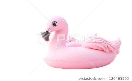 Isolated pink flamingo pool float on transparent background, a fun accessory for summer beach vacations and poolside relaxation 126465993