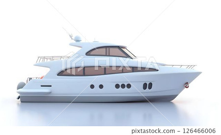 A white boat set against a white background, capturing the essence of a tranquil cruise atmosphere 126466006