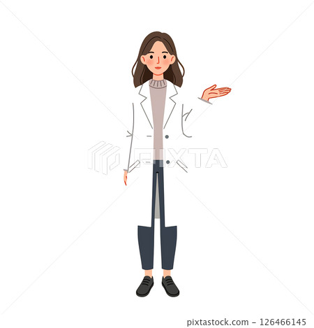 穿著白大褂的女人解釋的插畫素材 126466145
