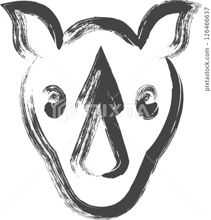 毛筆畫動物圖示：犀牛 126466637