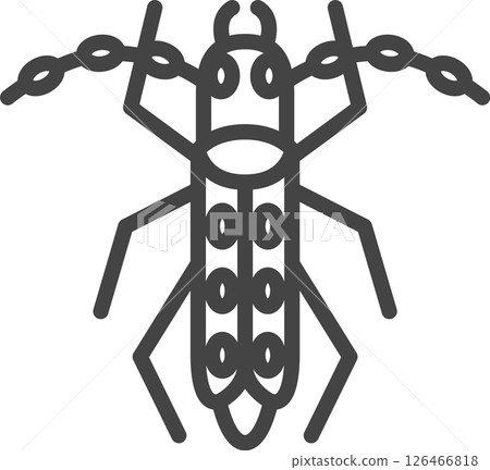 Line drawing mini insect single icon: Longhorn beetle 126466818