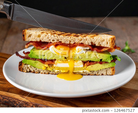 Melty egg yolk avocado bacon sandwich cutscene 126467527