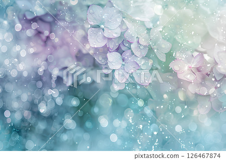 繡球花和雨滴模糊的背景 126467874