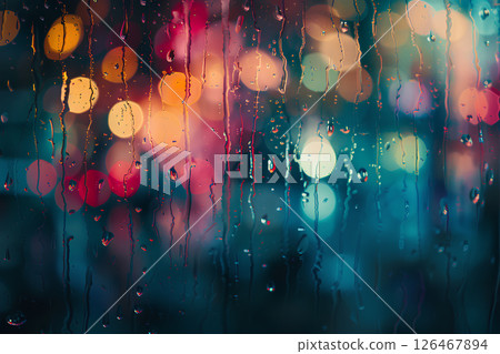 雨季玻璃窗上的水滴 126467894