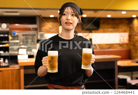 Female staff working at a restaurant 126468441