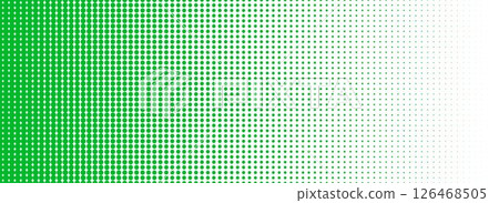 Green halftone gradient texture. Fading cartoon polka dot background. Repeated dotted gradation pattern. Vanishing comic pop art overlay backdrop. Rasterized halfton patern effect wallpaper. Vector 126468505