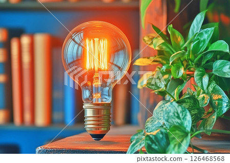 Interior with light bulbs and plants 126468568