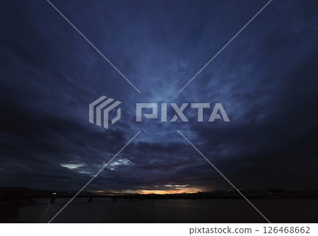 Mysterious dawn sky with various clouds spread across the sky, autumn, ultra-wide angle, sky-focused, 241007am 126468662