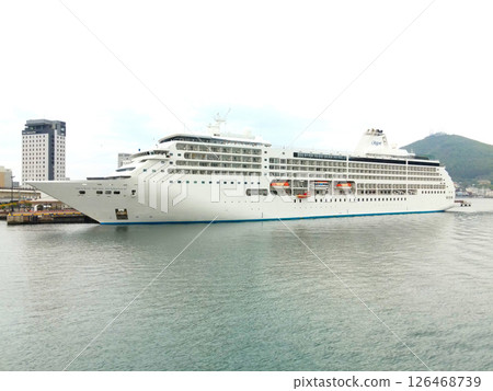 Aerial view of the cruise ship Seven Seas Mariner calling at Hakodate Port in Hakodate, Hokkaido in spring Aerial view of the cruise ship Seven Seas Mariner calling at Hakodate Port in Hakodate, Hokkaido in spring 126468739