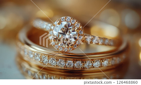 Elegant gold and diamond rings, perfect for celebrations and special occasions. 126468860