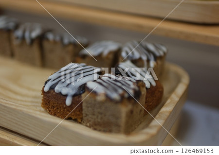 sweet Chocolate Gingerbread Cake on festive background 126469153