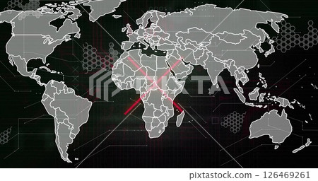 Image of circuit board and world map over black background Image of circuit board and world map over black background 126469261