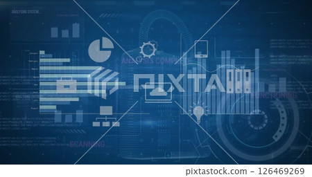 Image of padlock and data processing over blue background Image of padlock and data processing over blue background 126469269