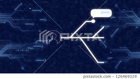 Image of computer circuit board with icons on blue background 126469329