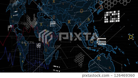 Image of data processing over world map Image of data processing over world map 126469360