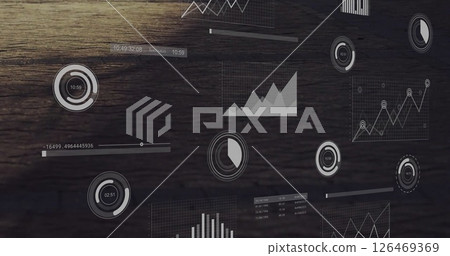 Image of financial data processing over city 126469369