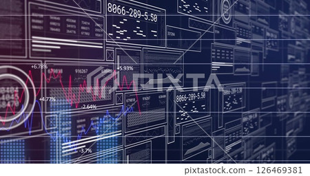 Image of financial data processing on black background 126469381