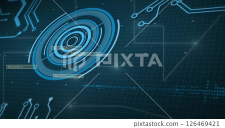 Image of circuit board and data processing over dark background 126469421