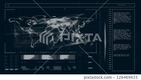 Image of world map and data processing over black background Image of world map and data processing over black background 126469433