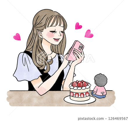 一位女孩在咖啡館拍攝她最喜歡的毛絨玩具的照片 126469567