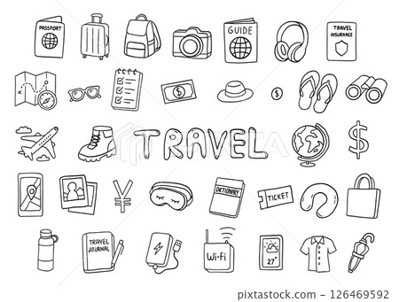 Travel element hand drawn doodle outline for journey 126469592