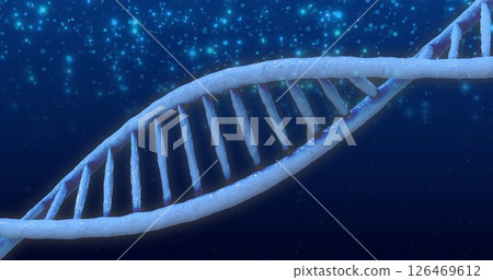 DNA strand image with glowing particles in background 126469612
