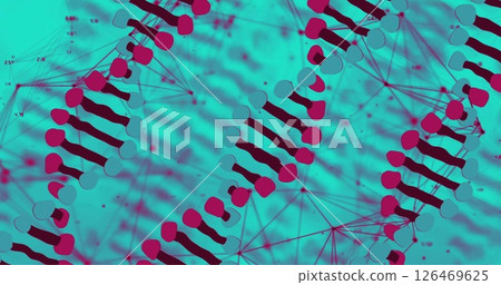 DNA strand and network connections, scientific data processing image 126469625