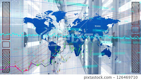 Image of world map, digital data processing over computer servers 126469710