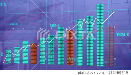 Image of financial data processing over blue background Image of financial data processing over blue background 126469749