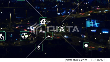 Image of ecology icons over night city 126469760