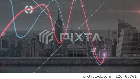 Image of data processing and diagrams over cityscape 126469761