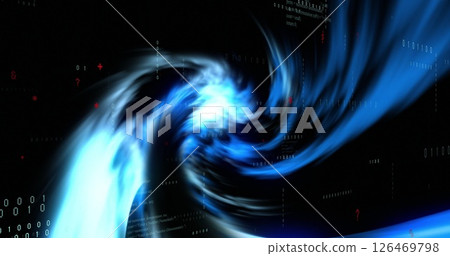 Image of blue light trails on black background 126469798
