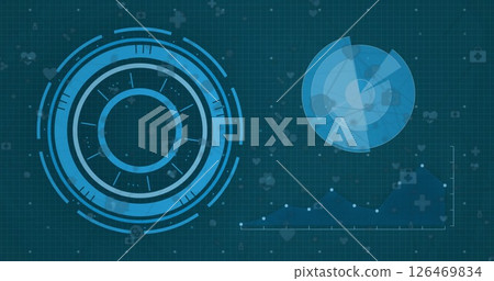 Image of icons over scope scanning on black background 126469834