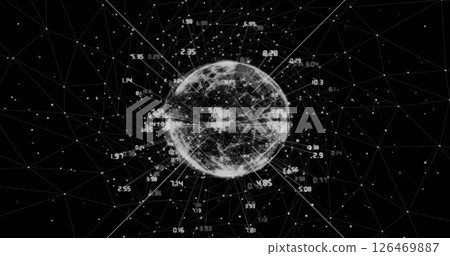 Image of data processing and globe over white spots 126469887