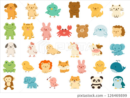cartoon hand drawn doodle animal collection 126469899
