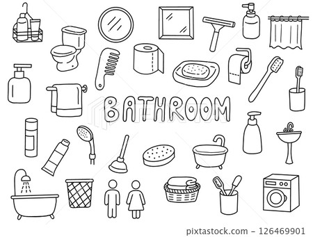 Bathroom element hand drawn outline collection 126469901