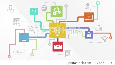 Image of data processing and media icons on white background Image of data processing and media icons on white background 126469903