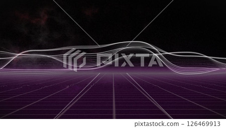 Image of digital waveforms and grid lines over dark background Image of digital waveforms and grid lines over dark background 126469913
