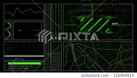 Image of digital data processing over dark background Image of digital data processing over dark background 126469914