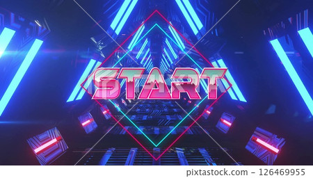 Image of start text over neon pattern background Image of start text over neon pattern background 126469955