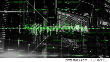 Image of text and digital data processing over black background Image of text and digital data processing over black background 126469982