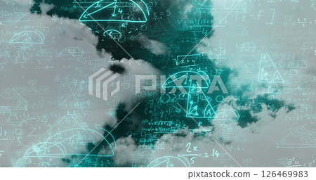 Image of mathematical data processing over clouds background 126469983