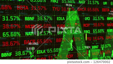 Image of financial data processing on black background Image of financial data processing on black background 126470002