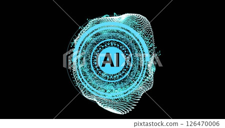Image of ai circular scanner processing and moving network of connections on black background 126470006