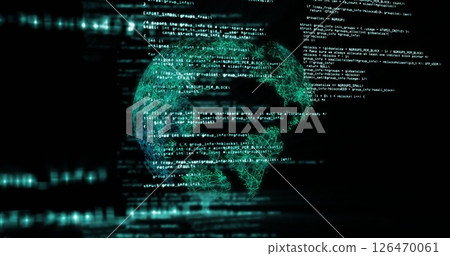 Image of data processing over globe on black background 126470061