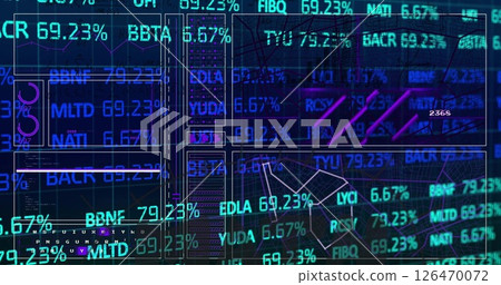 Image of financial data processing over grid on dark background Image of financial data processing over grid on dark background 126470072