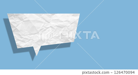 White speech bubble crumpled paper isolated on light blue background White speech bubble crumpled paper isolated on light blue background 126470094