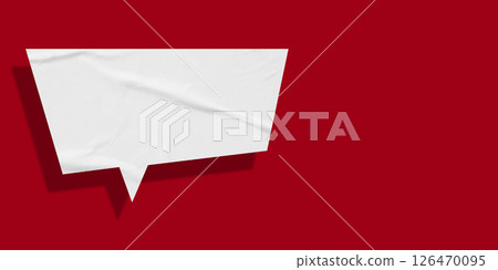 White speech bubble crumpled paper isolated on red background White speech bubble crumpled paper isolated on red background 126470095